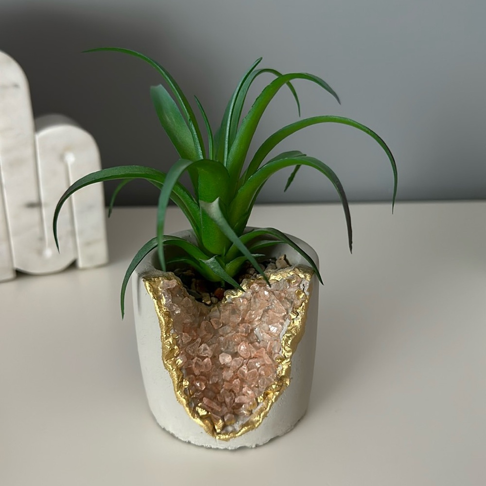 Pink Crystal Gray Vase Artificial Plant Home Decor